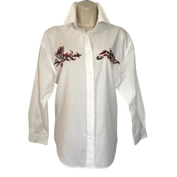 Witt's End Tops - Vintage Chili Pepper Top, Witt's End, Button Up, Embroidered,‎ New Cond. Small